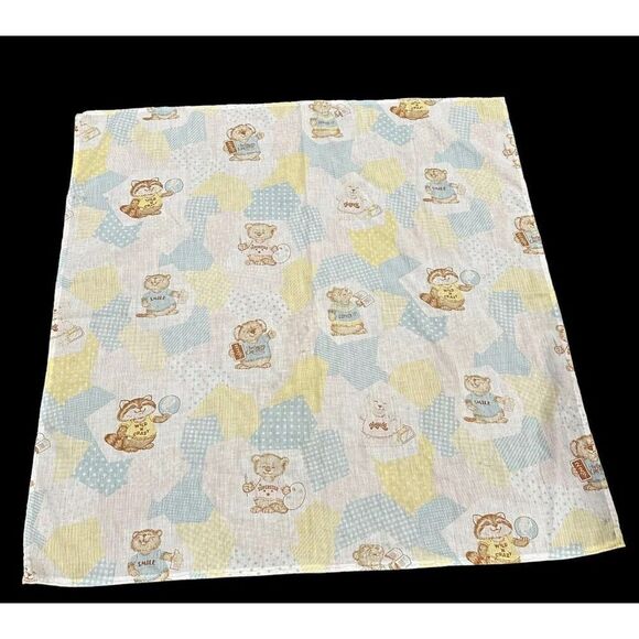 Vintage Baby Sheet Gopher Raccoon Koala Bear Shirt Tales Patchwork Blue - Picture 1 of 5